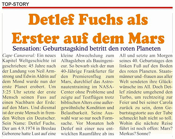 Titelgeschichte "... fliegt zum Mars!"