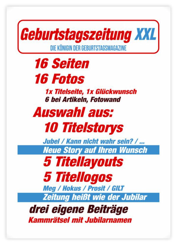 Die Daten der Geburtstagszeitung XXL