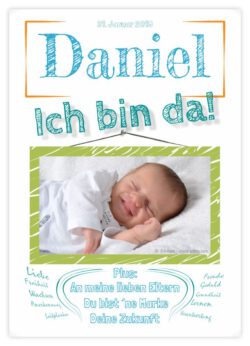 Titelseite Geburtskarte Stil Daniel