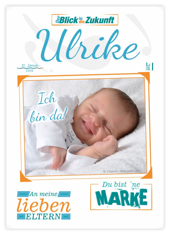 Titelseite Geburtskarte Stil Ulrike