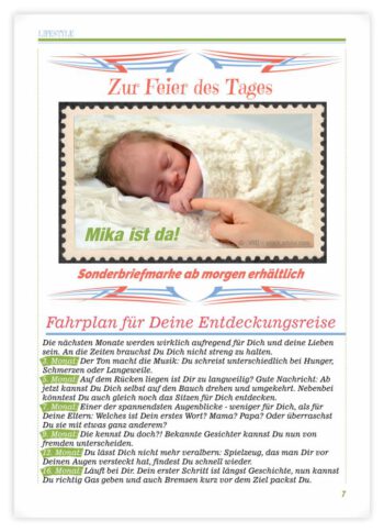 Geburtskarte als Zeitung in BlauGrün pastell: Seite 7
