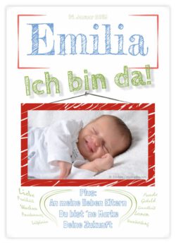 Titelseite Geburtskarte Stil Emilia
