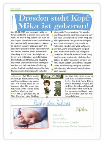 Geburtskarte als Zeitung in BlauGrün pastell: Seite 2