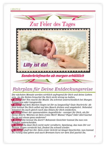 Geburtskarte als Zeitung in GrünRot: Seite 7