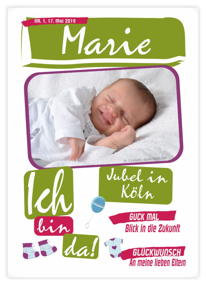 Titelseite Geburtskarte Stil Marie