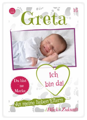 Titelseite Geburtskarte Stil Greta