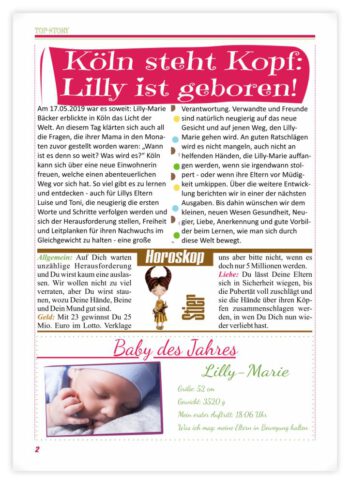 Geburtskarte als Zeitung in GrünRot: Seite 2