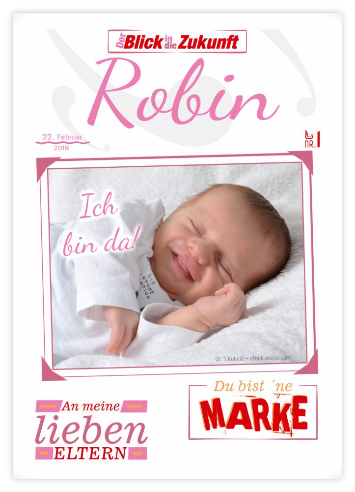 Titelseite Geburtskarte Stil Robin