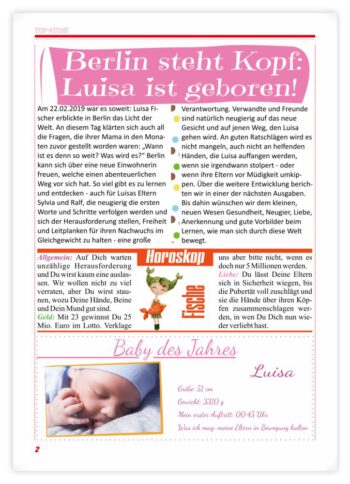 Geburtskarte als Zeitung in RosaRot: Seite 2