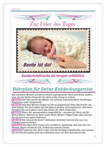 Geburtskarte als Zeitung in RosaTürkis: Seite 7