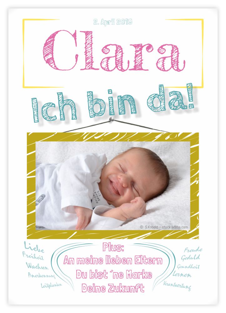 Titelseite Geburtskarte Stil Clara