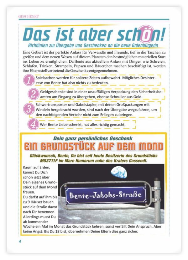 Geburtskarte als Zeitung in RosaTürkis: Seite 4