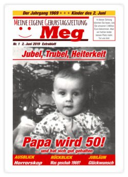 Geburtstagszeitung Cover "Klassisch" mit Jubel-Story und MEG-Logo