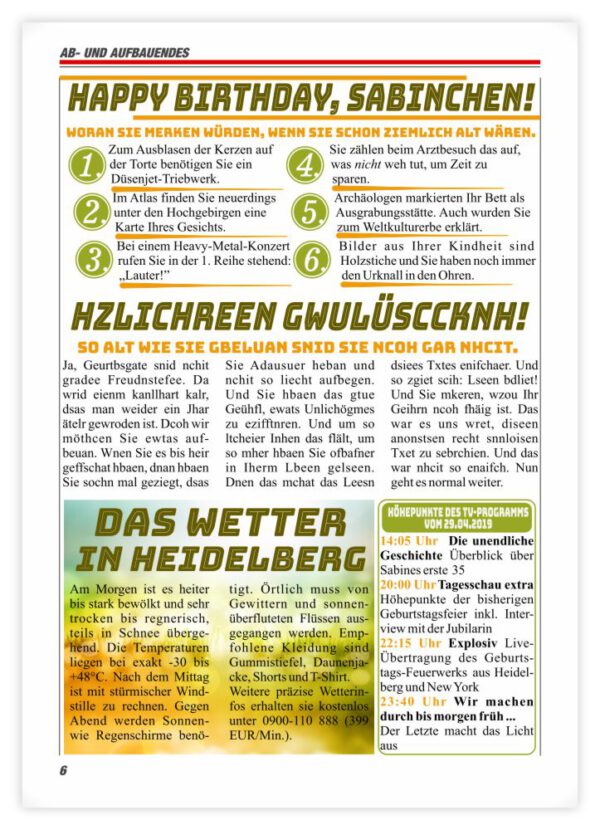 Geburtstagszeitung Beispiel Happy Birthday