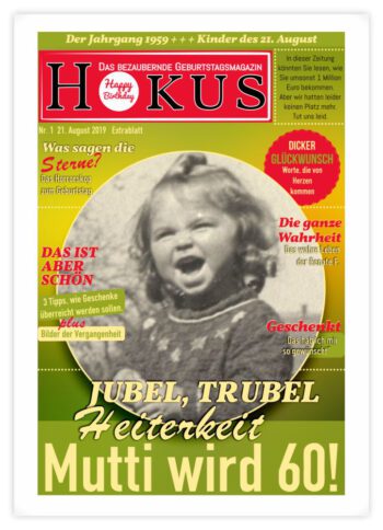 Geburtstagszeitung-Cover "Runde Sache" mit Jubel-Story und Hokus-Logo