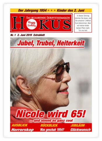 Geburtstagszeitung-Cover "Klassisch" mit Jubel-Story und Hokus-Logo
