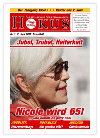 Geburtstagszeitung-Cover "Klassisch" mit Jubel-Story und Hokus-Logo